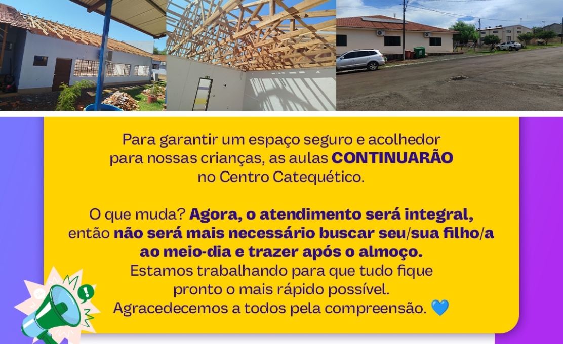 Obras no CMEI Entre Rios continuam, e aulas seguem no Centro Catequético