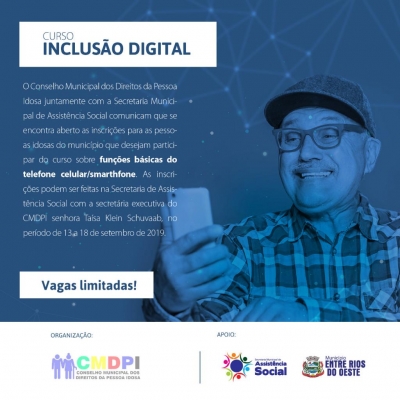 Curso gratuito de inclusão digital será oferecido em Entre Rios do Oeste