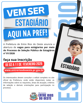 ABERTURA DAS INSCRIÇÕES PARA VAGAS DE ESTAGIÁRIOS