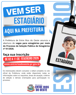 ABERTURA DAS INSCRIÇÕES PARA VAGAS DE ESTAGIÁRIOS